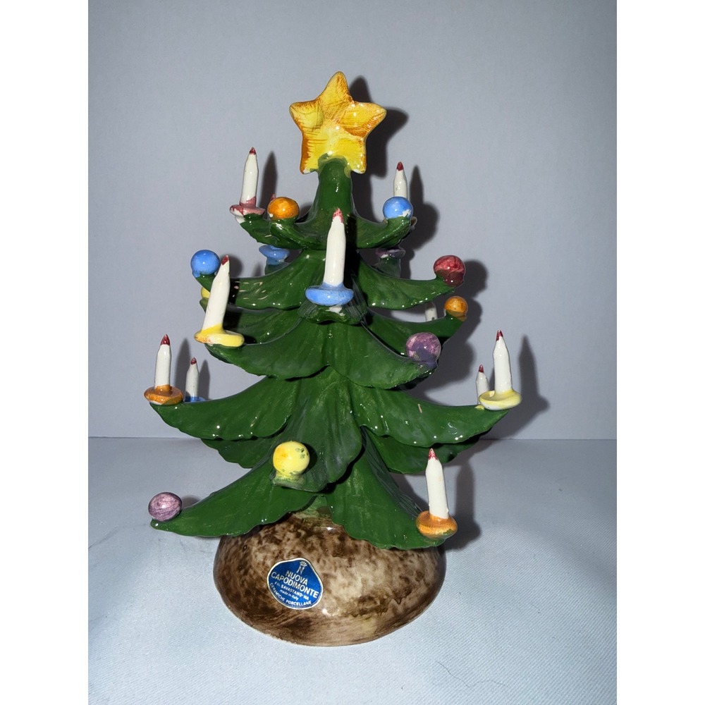 Nuova Capodimonte Italian Porcelain Christmas Tree Figurine Star Candles 6.5in